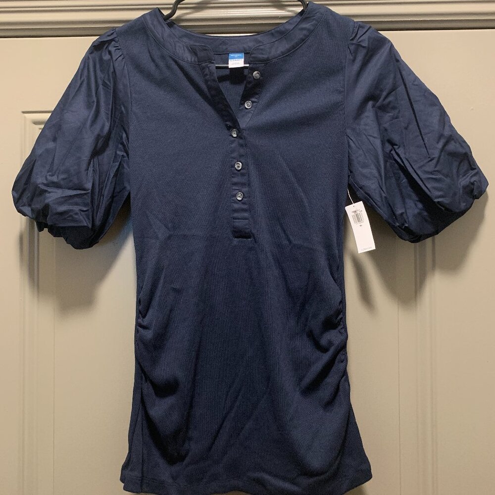 Old Navy Women's Maternity Blue Henley Puffed Sleeve Top Size XS New With Tags